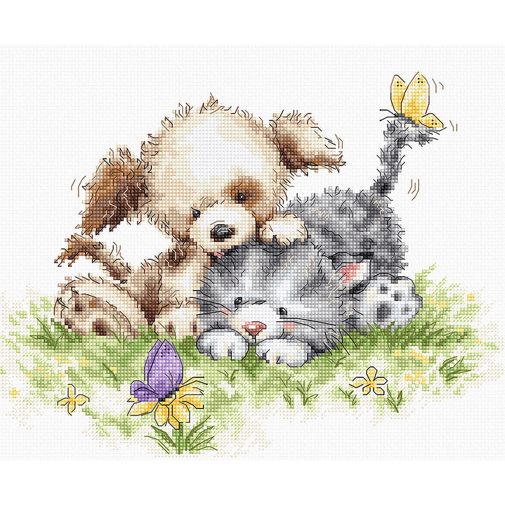 Luca-S Dog, Cat and Butterfly Cross Stitch Kit - 23cm x 18cm