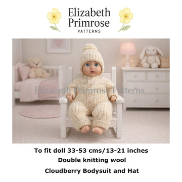 Cloudberry Dolls Bodysuit & Hat Knitting Pattern P157 | Elizabeth Primrose Patterns