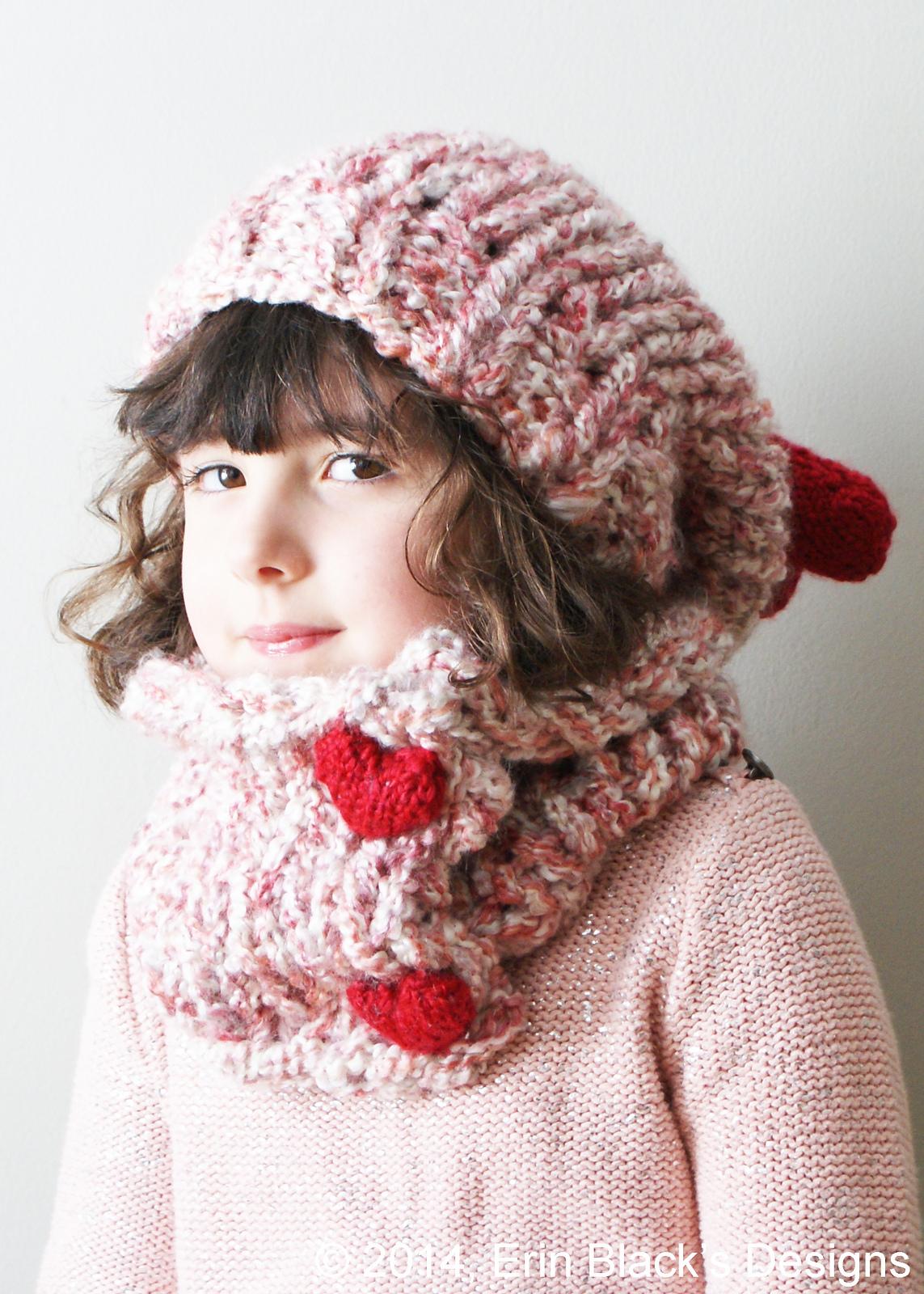 Chunky Slouchy Heart Hat and Cowl (hat024)