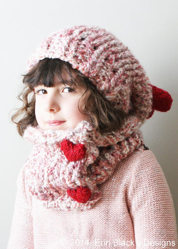 Chunky Slouchy Heart Hat and Cowl (hat024)