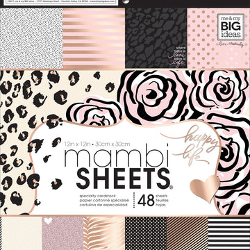Mambi Single-Sided Paper Pad 12"X12" 48/Pkg - Black, White & Rose