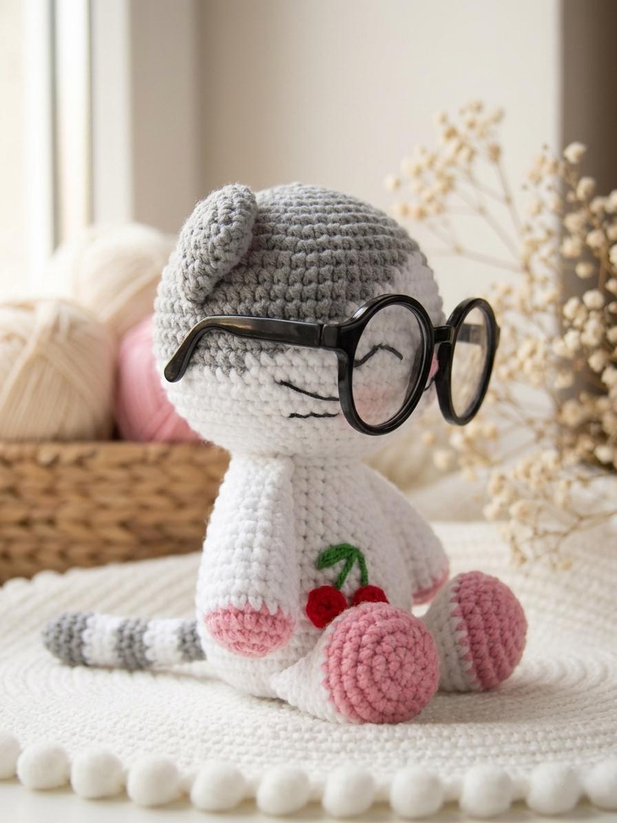 Kawaii Cat with cherry Crochet Pattern