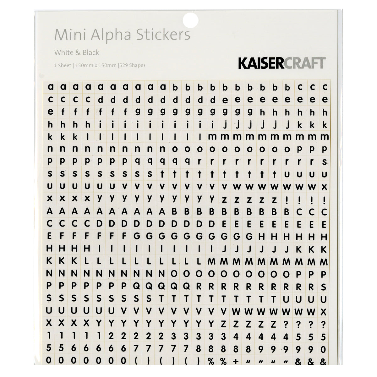 Kaisercraft Mini Alphabet Stickers 5.9"X5.9" - White & Black