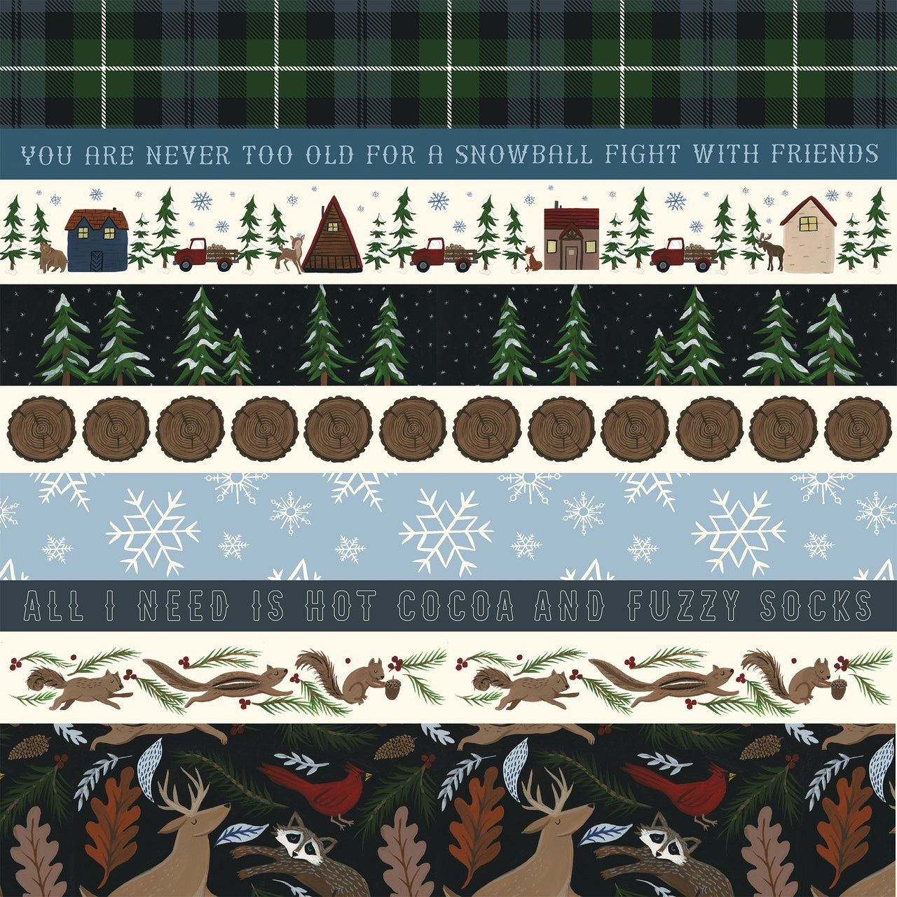 Echo Park Paper Warm & Cozy Double-Sided Cardstock 12"X12" 25/Pkg - Border Strips