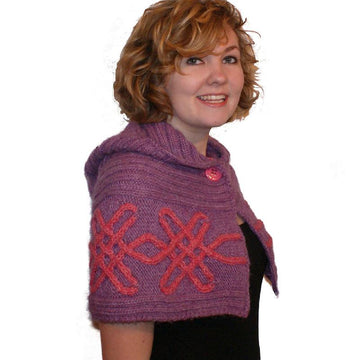 Hooded Capelet with Two Colour Aran Pattern