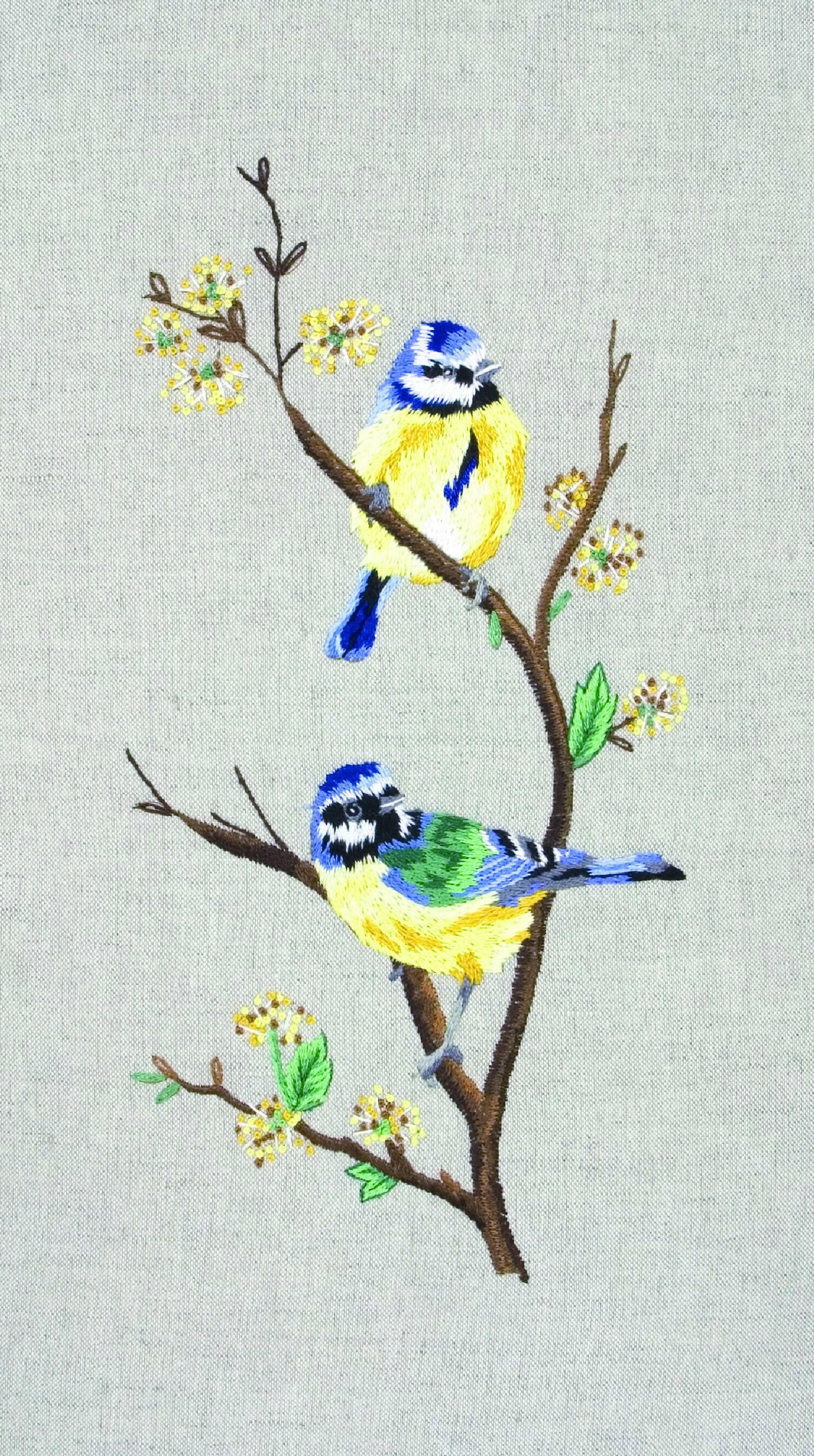 Anchor Blue Tits Embroidery Kit - 20 x 38cm