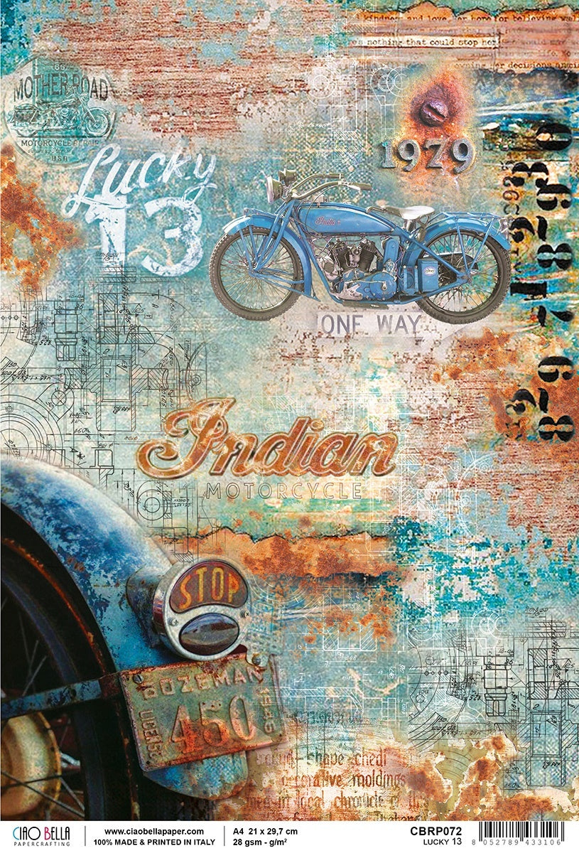 Ciao Bella Rice Paper Sheet A4 5/Pkg - Lucky 13, Collateral Rust