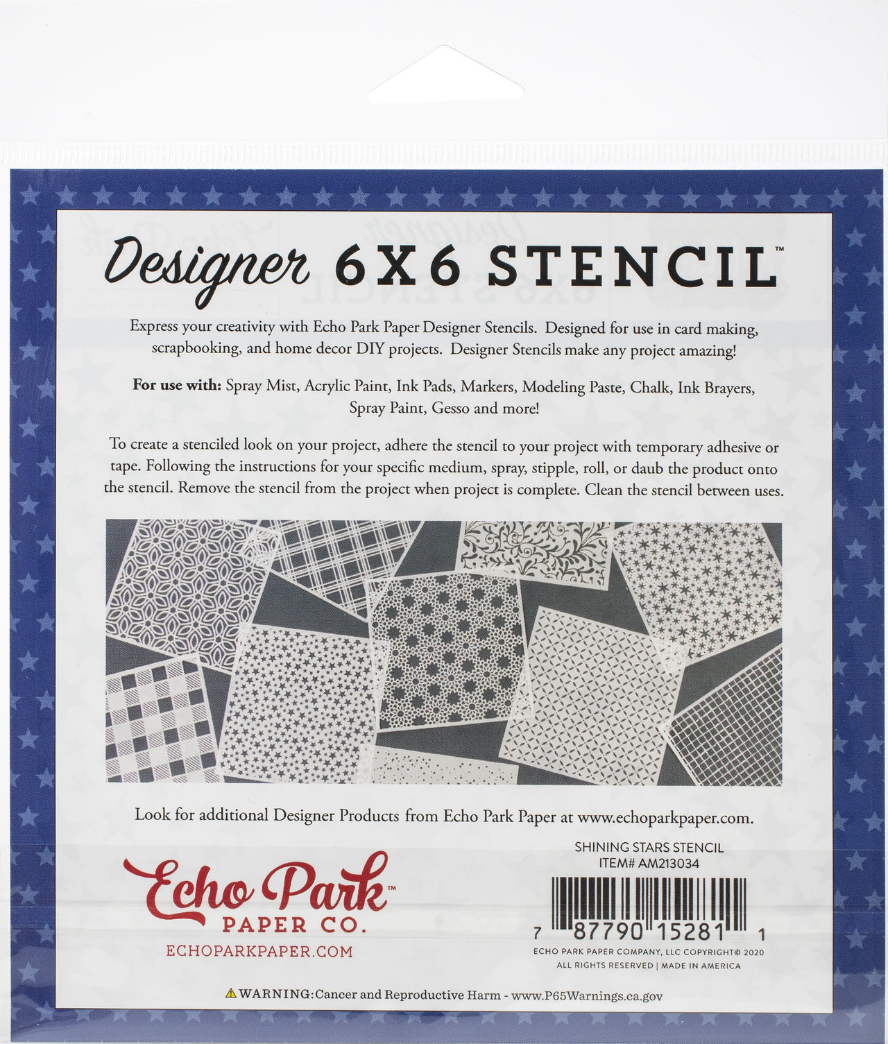 Echo Park Paper Echo Park Stencil 6"X6" - Shining Stars, America