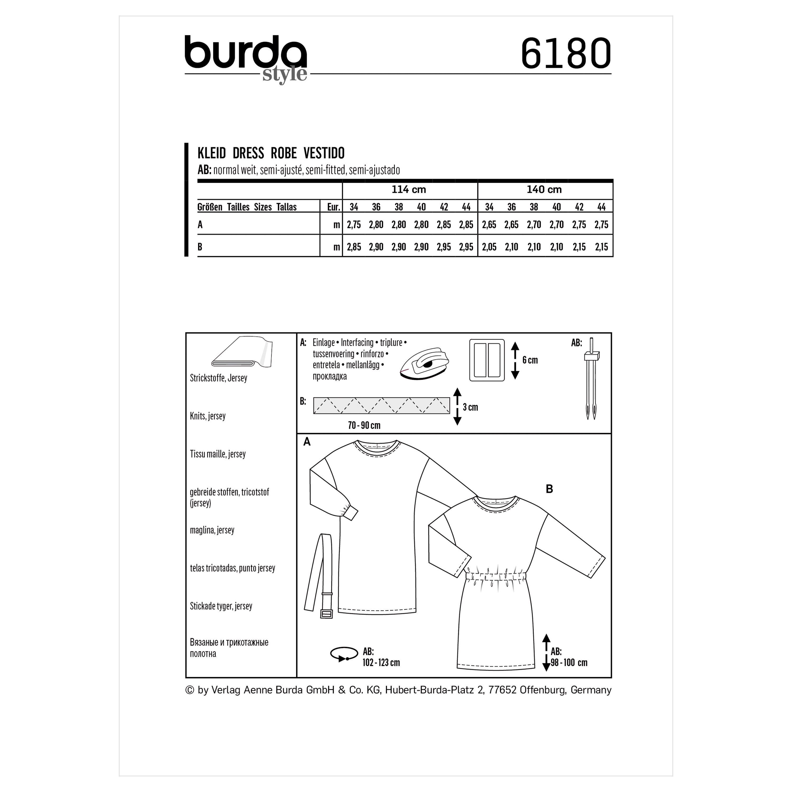 Burda Style Misses' Shirtdress – Overcut Shoulders B6180 - Paper Pattern, Size 8-18
