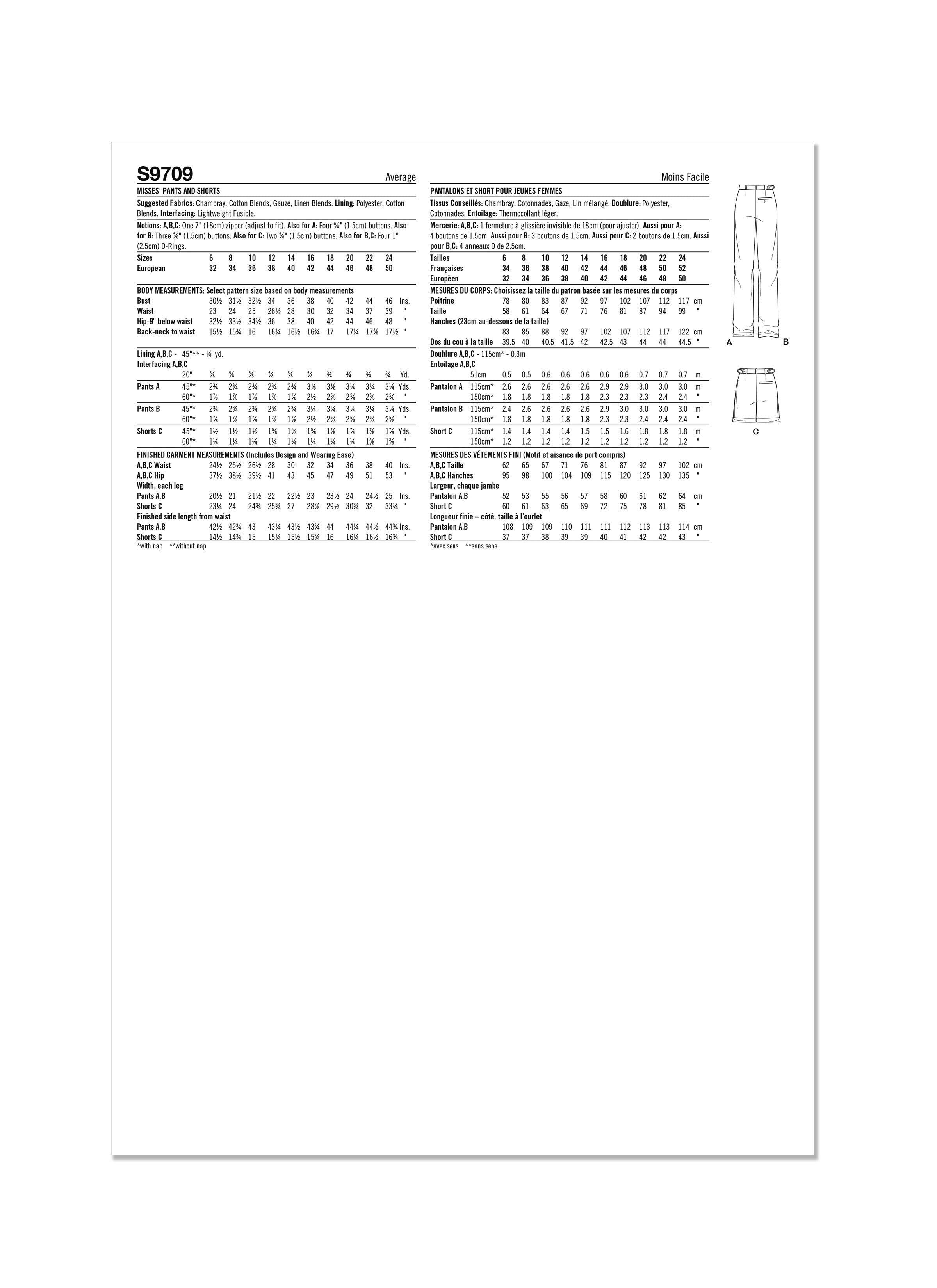 Simplicity Misses' Pants and Shorts S9709 - Sewing Pattern