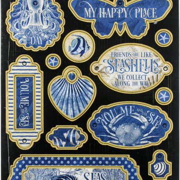 Graphic 45 Ocean Blue Chipboard Die-Cuts 6"X12" Sheet - 621788