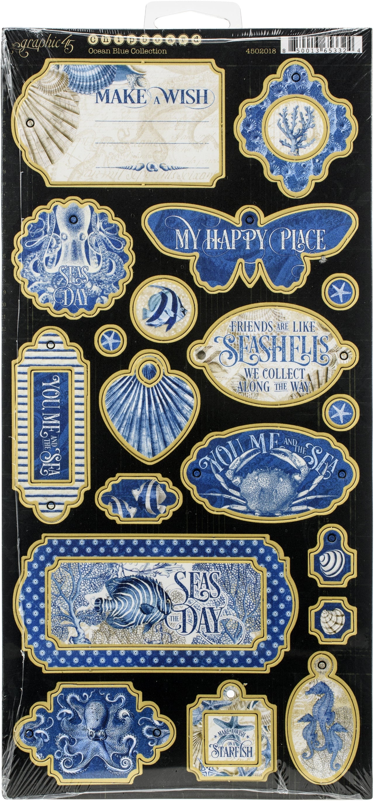 Graphic 45 Ocean Blue Chipboard Die-Cuts 6"X12" Sheet - 621788