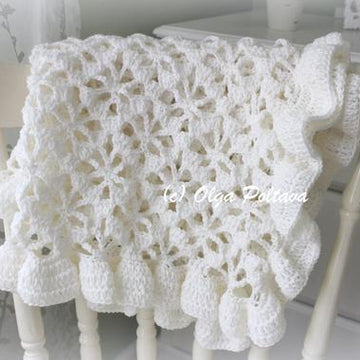 White Spider Lace Baby Blanket With Ruffled Trim