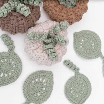 Crochet Pumpkin with Leaf Coasters
