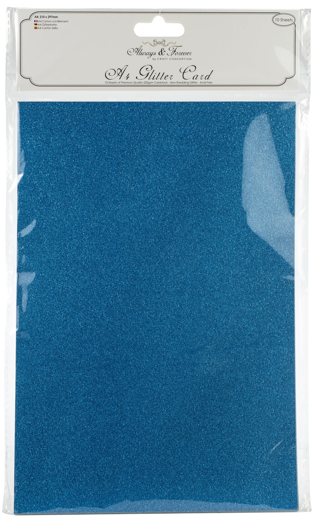 Craft Consortium Always & Forever A4 Glitter Cardstock 10/Pk - Turquoise Blue