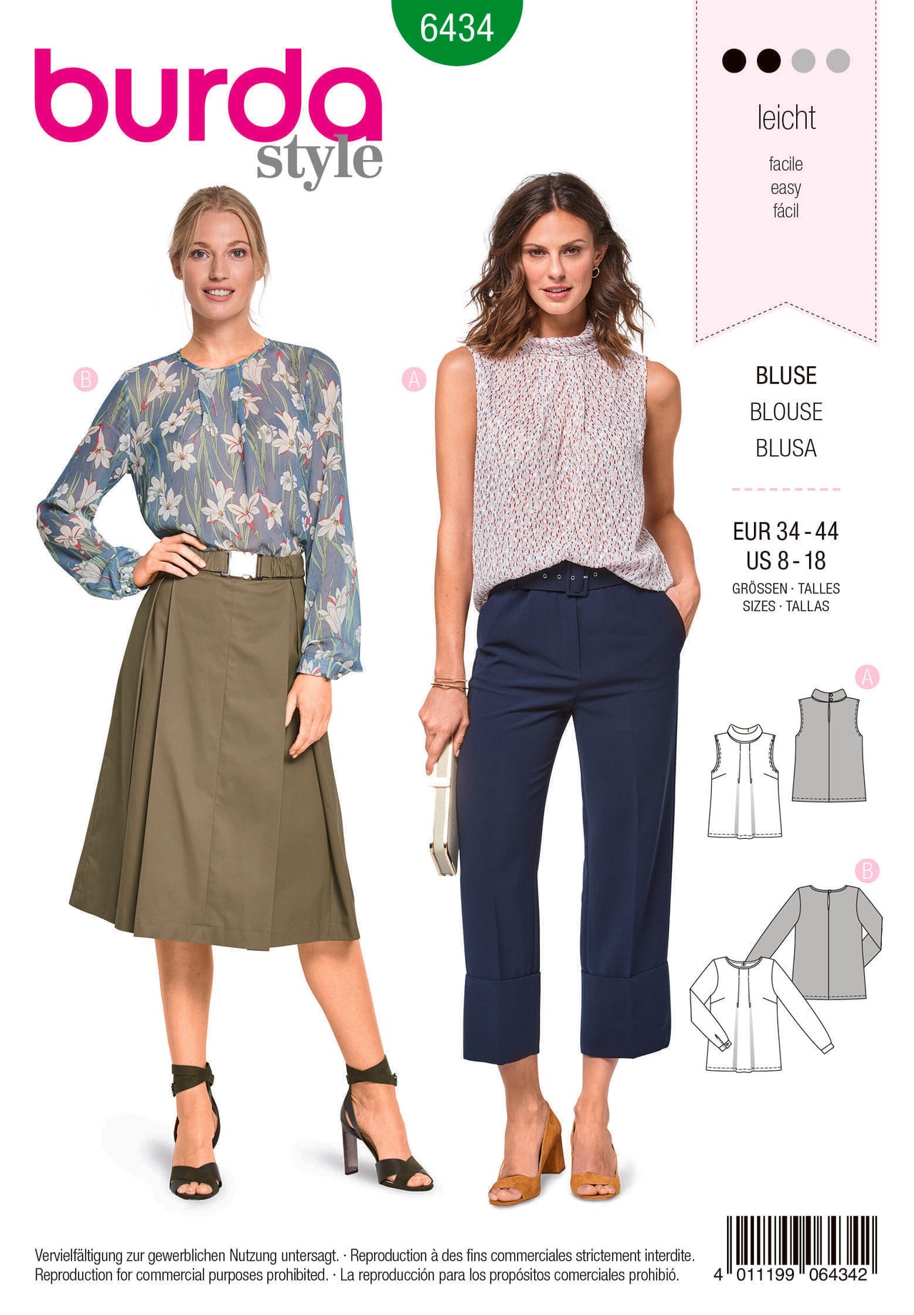 Burda Style Women's Feminine Blouses B6434 - Paper Pattern, Size 8-18