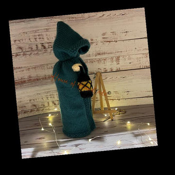 Hooded Cloak with Lantern Wine Bottle Cover Knitting Pattern