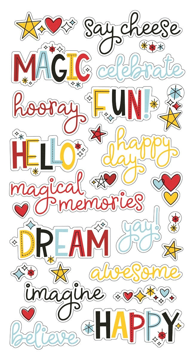 Simple Stories Say Cheese 4 Chipboard Word Stickers 6"X12" - 564462