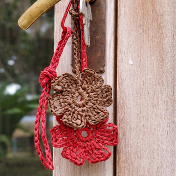 Raffia flower bag charm and keychain crochet pattern B1