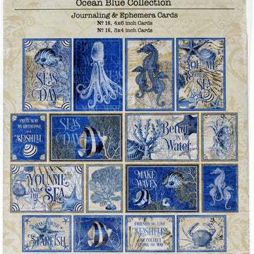 Graphic 45 Ocean Blue Ephemera Cards - (16) 4"X6" & (16) 3"X4"