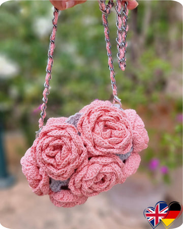 Mobile phone crossbody bag with 3D rose granny square crochet pattern T28