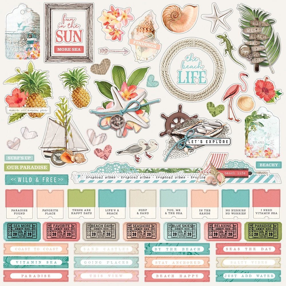 Simple Stories Simple Vintage Coastal Cardstock Stickers 12"X12" - Combo