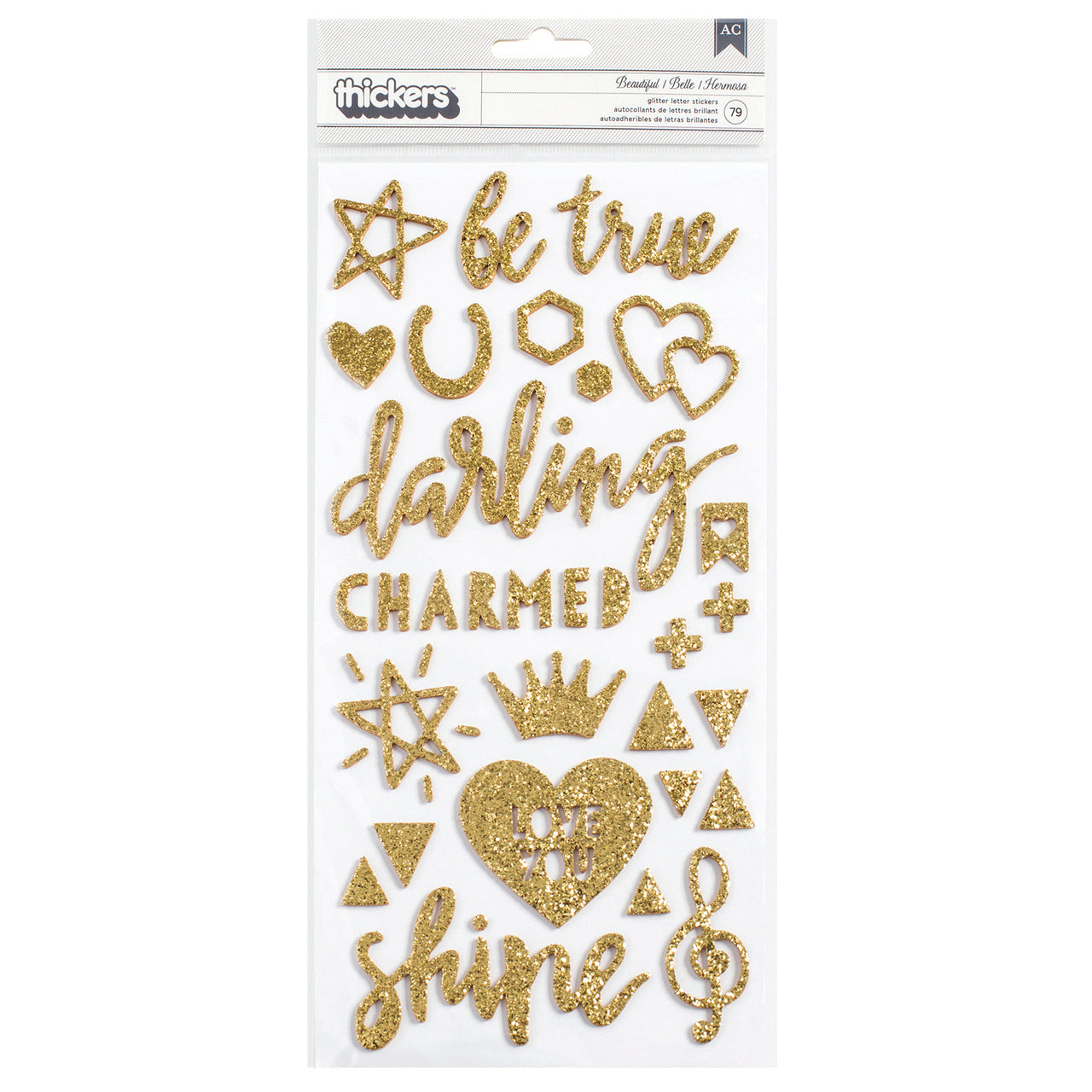 Crate Paper Thickers Beautiful Phrase and Icons Foam Gold Glitter (79 Piece)