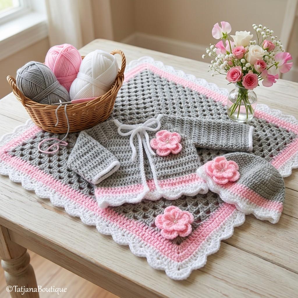 Crochet Pattern Baby Blanket, Hat and Cardigan Set