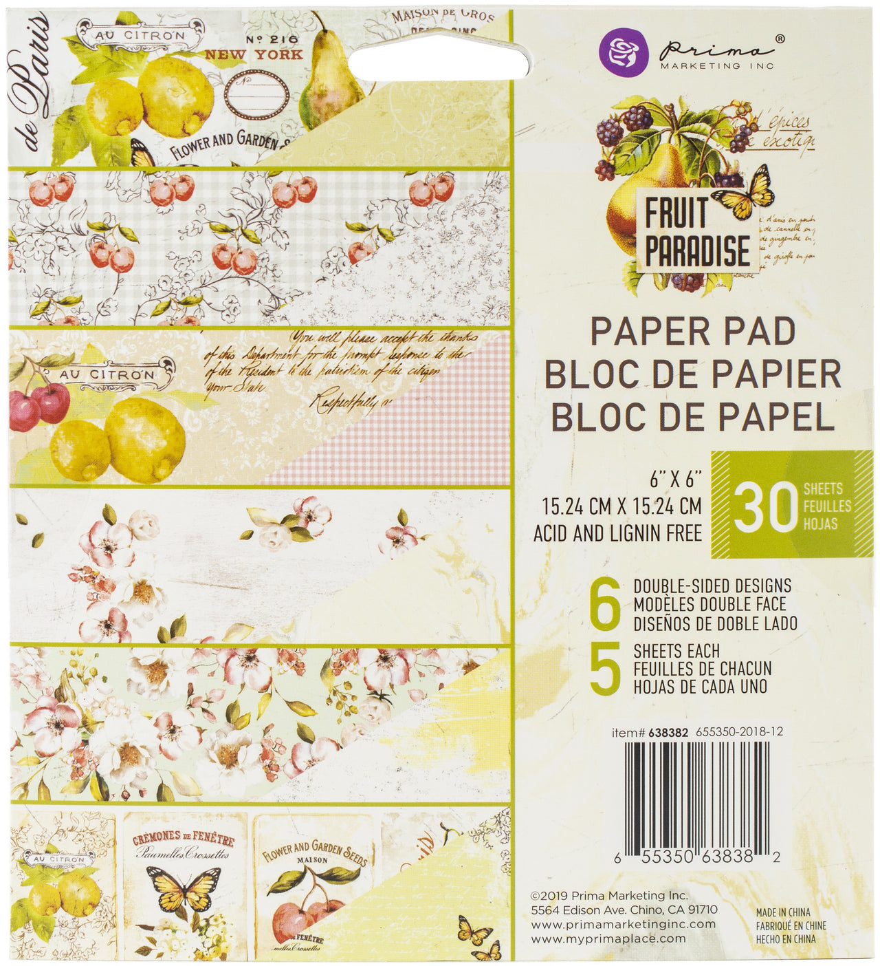 Prima Marketing Double-Sided Paper Pad 6"X6" 30/Pkg - Fruit Paradise, 6 Designs/5 Each