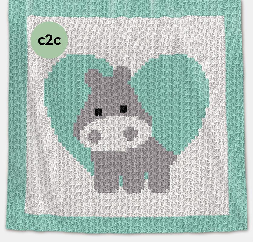 CROCHET C2C Baby Blanket - Love Hippo