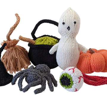 Knit Halloween Decorations for Pumpkin, Spider, Ghost, Witch's Hat, Cauldron and Broomstick