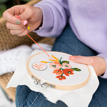 Cotton Clara Amethyst Floral Cross Stitch Kit - 6in