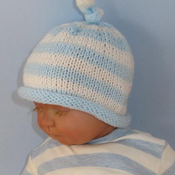Baby Stripe Roll Brim Topknot Beanie Hat