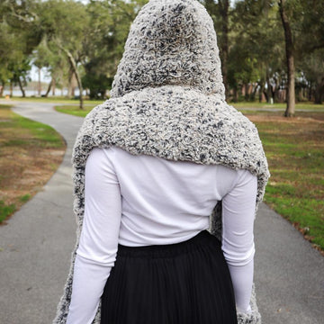 Faux Fur Hooded Scarf with Pockets