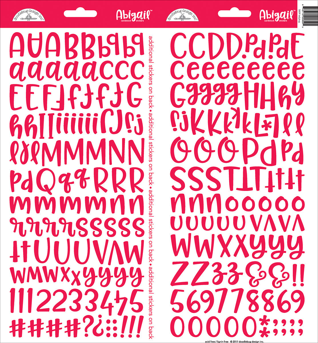 Doodlebug Abigail Font Alpha Cardstock Stickers 6"X13" 2/Pkg - Ladybug