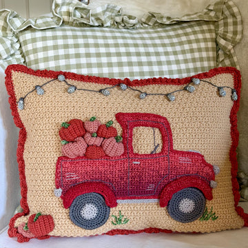 Pumpkin Truck crochet cushion.