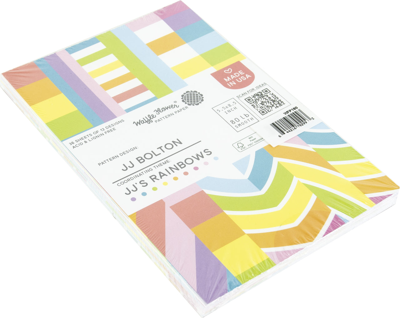 Waffle Flower Crafts Waffle Flower 80lb Single-Sided Paper Pad 5.5"X8.5" 36/Pkg - JJ's Rainbows, 12 Designs/3 Each
