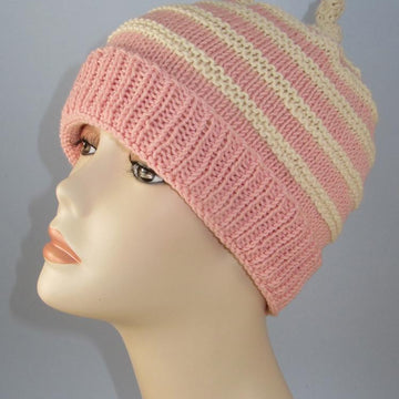 Stripe Topknot Beanie Hat