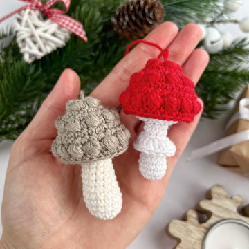 Mushroom no sew crochet pattern Christmas ornament Amigurumi keyring crochet Car mirror hanger Bag charm keychain