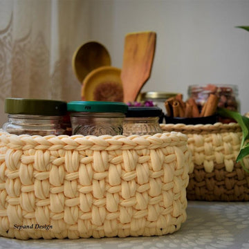 Tshirt yarn basket One Back Loop- Crème