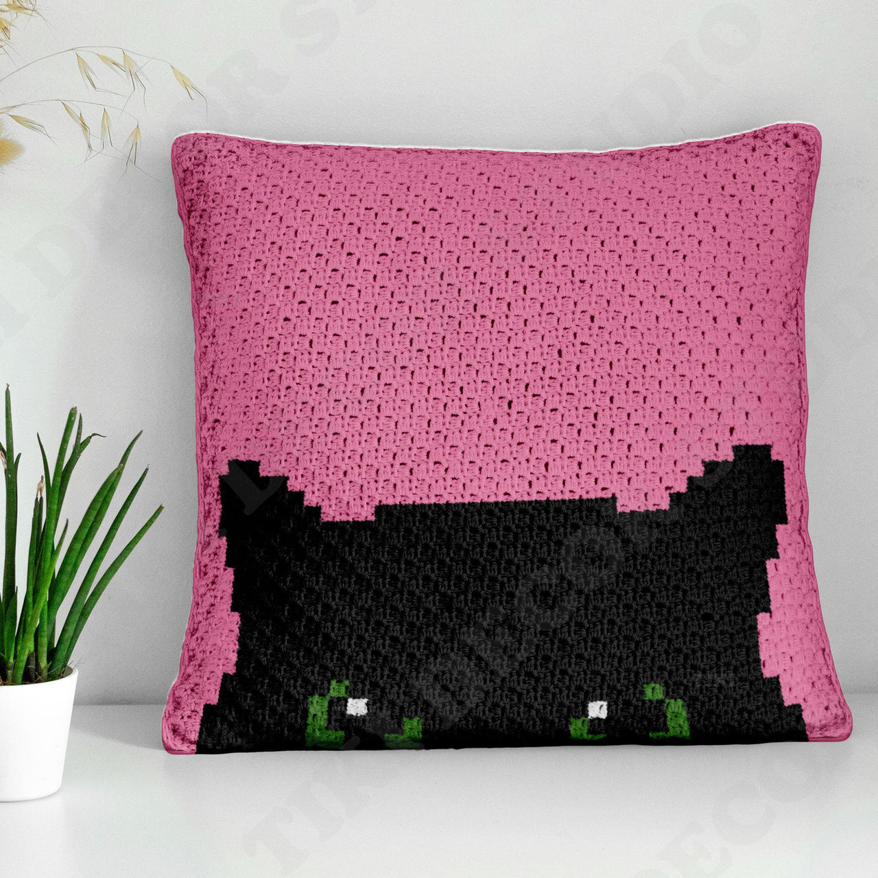 Halloween Cushion C2C Black Cat Pillow CROCHET PATTERN 42x42 Squares