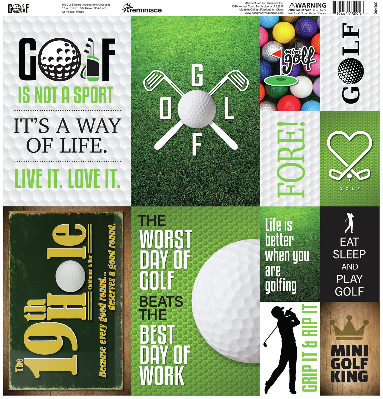 Reminisce Poster Cardstock Stickers 12"X12" - Golf