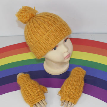 Toddler Child Aran F.Rib Bobble Beanie & Gloves