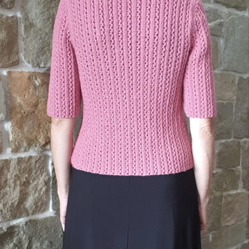 Maree - Ladies 8ply V neck lace cardigan with elbow length sleeves