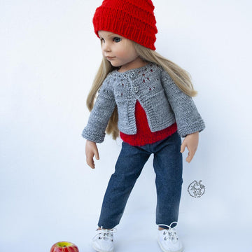 Gray and red outfit  knitted flat for 18in doll