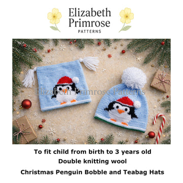 Christmas Penguin Bobble Hat & Teabag Hat DK Knitting Pattern P3 — Elizabeth Primrose Patterns