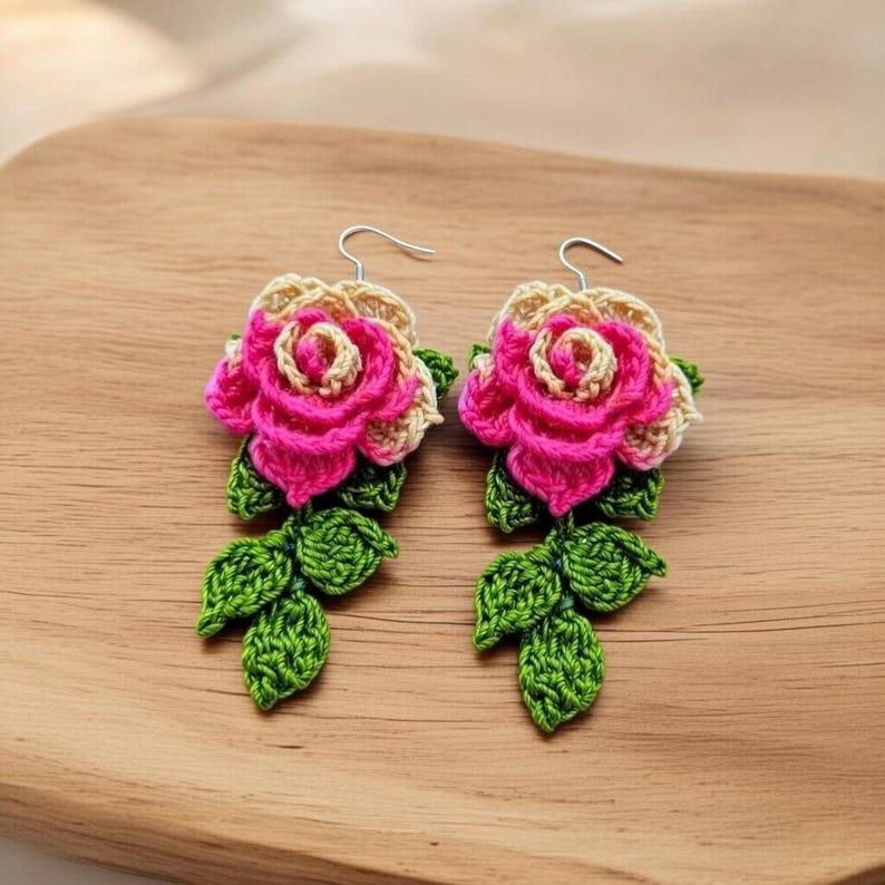 Crochet 3D Flower Earrings Pattern – Jewelry PDF + Video Tutorial