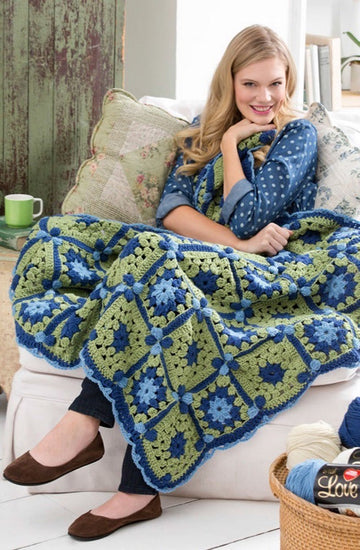 Flower Path Throw in Red Heart With Love Solids - LW3589
