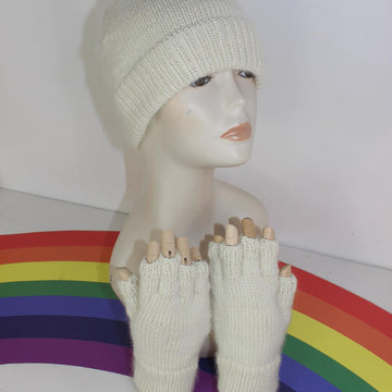 Adult & Teen Aran Ski Beanie & Short Finger Gloves