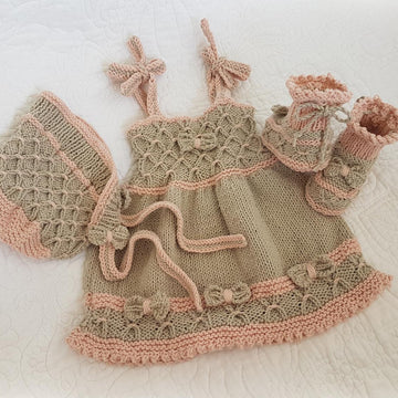 Little Bo-Peep Baby Dress, Bonnet and bootie set (0 to 24 months)